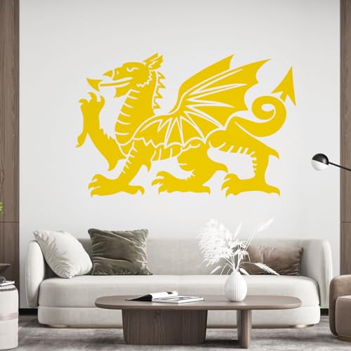 Wandtattoo, Motiv: Walisischer Drache, Y-Ddraig Goch, Drache von Cadwalader, Wales-Symbol, mittelgelb