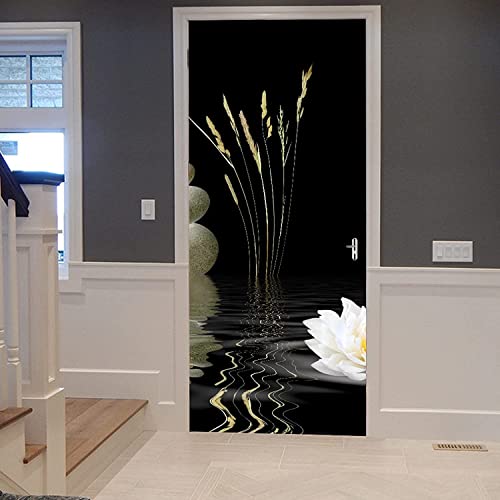 3D Innentür Türposter Türtapete Türaufkleber 80 X 200 Cm Stein Weiß Lotus Lilie Blume Zen Selbstklebend Türfolie Poster Tapete Wandtattoo Tür Wandbild Aufkleber Schlafzimmer Bad Büro Hause Deko