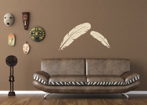 Wandtattooladen Wandtattoo - Romantisches Federn-Set Größe:100x46cm Farbe: taupe