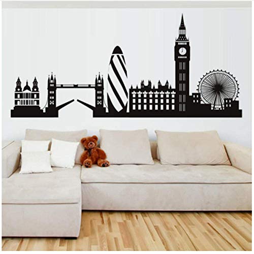 Skyline Wandaufkleber Stadt Silhouette England Scape Wandtattoo Wohnzimmer Schlafzimmer Büro Home Wandkunst Vinyl Wandbild 59x28cm