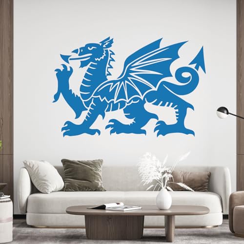 Wandtattoo, Motiv: Walisischer Drache, Y-Ddraig Goch, Drache von Cadwalader, heraldisches Symbol von Wales, Ozean