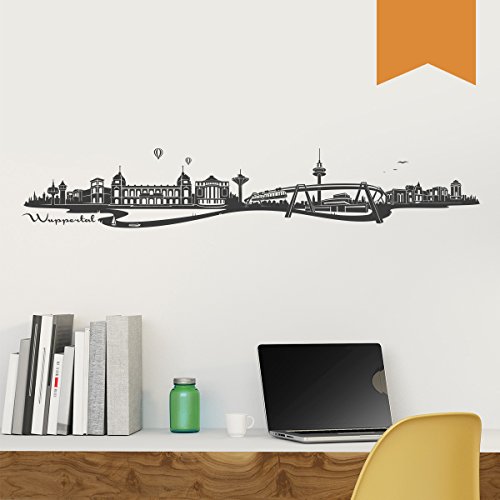 Wandkings Wandtattoo  Skyline Wuppertal (mit Sehenswürdigkeiten und Wahrzeichen der Stadt)  150 x 26 cm hellbraun - erhältlich in 33 Farben