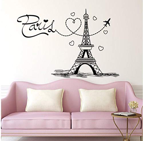 Turm Wandtattoo Paris Silhouette Flugzeug Vinyl Wandaufkleber Kunst Wohnkultur Wandbild Schriftzug Frankreich Liebe Schlafzimmer Wohnheim 57x38 cm