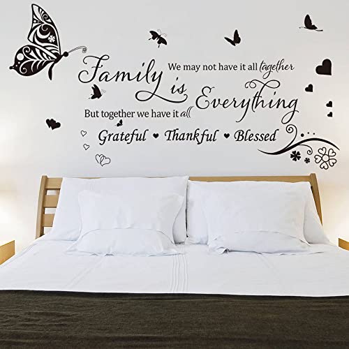 Runtoo Wandtattoo Sprüche Zitate Familie Wandsticker Schwarzer Schmetterling Wandaufkleber Wohnzimmer Schlafzimmer Esszimmer Wanddeko