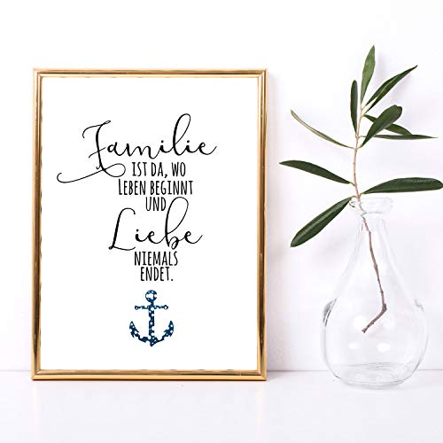 ilka parey wandtattoo-welt Print Poster Motiv in A3 mit Spruch Familie Liebe Motto & Anker Plakat Deko Wohnzimmer Küche Druck p202