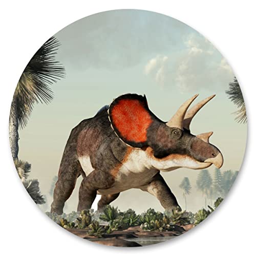 Wallepic Sticker Kreis für Kinder Dinosaurier Triceratops Bäume Pflanzen Natur Wanddekoration Wandtattoo Aufkleber Kinderzimmer Kindergarten Br. 100cm x Hö. 100cm