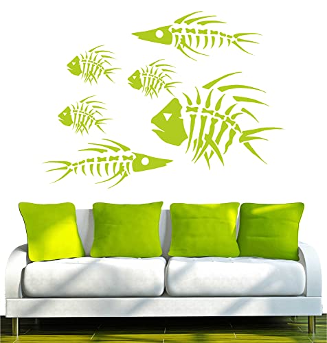 INDIGOS UG – Wandtattoo, Motiv: Schwarm Fische 120 x 87 cm Grün/Limette