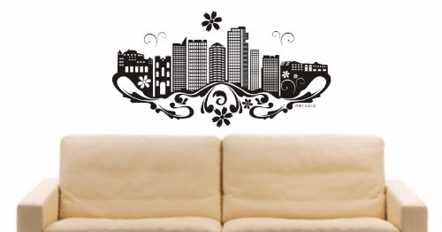 INDIGOS UG - Wandtattoo Wandsticker Wandaufkleber Aufkleber - Wandaufkleber e598 Skyline Stadt - Port Louis (Afrika) Design 3-80x42 cm - schwarz - Dekoration Küche Bad Büro Hotel