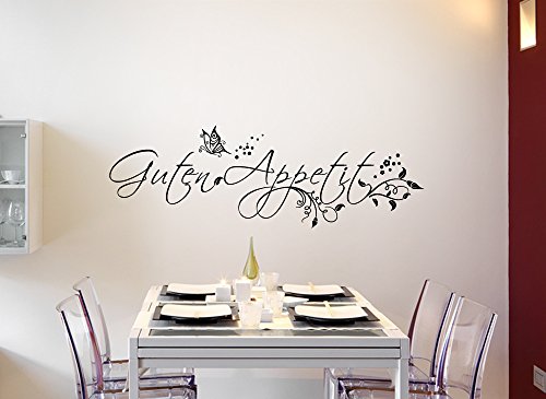 Grandora Wandtattoo Guten Appetit + Schmetterling I schwarz (BxH) 90 x 29 cm I Küche Esszimmer Sticker Aufkleber Wandaufkleber Wandsticker Stickers W849