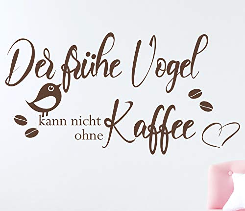 timalo® Wandtattoo Kaffee Spruch Küche – Kaffebohnen - Der frühe Vogel | 75034-Schwarz-M-58x30