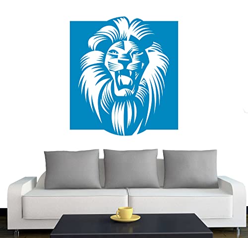 A060 Wandtattoo  Afrika Löwe  60cm x 55cm hellblau - Dekoration - Bad - Wohnzimmer - Aufkleber - Wandsticker