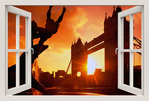 Unified Distribution London Tower Bridge England - Wandtattoo mit 3D Effekt, Aufkleber für Wände und Türen Größe: 92x61 cm, Stil: Fenster