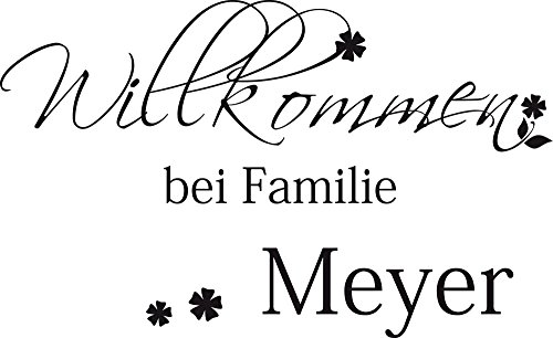 GRAZDesign Wandtattoo Flur Willkommen bei Familie Name, Wandsticker Flur und Diele, Eingang, Wandtattoo Sprüche Wandsprüche, Sticker Aufkleber modern, selbstklebend - 65x40cm / 070 schwarz