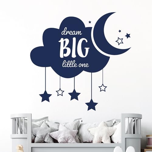 Wandtattoo  Dream Big Little One , Wolke, Sterne, Mond XLarge (820 x 800mm) kobalt