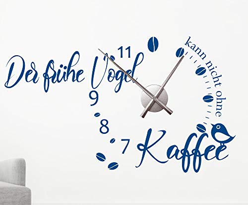 Wandtattoo Uhr mit Uhrwerk Spruch Der frühe Vogel, Kaffee Wanduhr Küche Wohnzimmer DIY von timalo® – 30 Farben | 76064b-Anthrazit-M-100x58-Uhr-schwarz