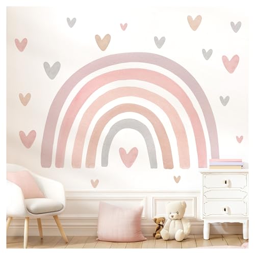 Little Deco Wandtattoo Kinderzimmer Regenbogen Wandaufkleber Pastell Boho Herzen Aquarell Wandsticker Babyzimmer Schlafzimmer Deko DL5089-05