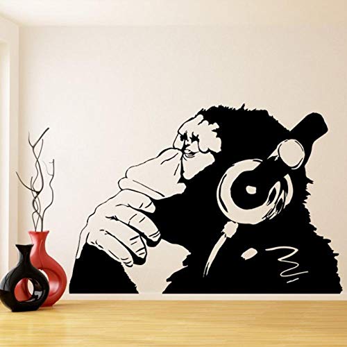 artaslf Banksy Vinyl Wandtattoo Affe mit Kopfhörern Schimpanse Musik hören in Kopfhörern Straße Graffiti Aufkleber Wandbild Poster 120x90cm