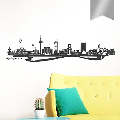 WANDKINGS Wandtattoo Skyline Essen (mit Sehenswürdigkeiten und Wahrzeichen der Stadt) 115 x 27 cm Silber - erhältlich in 33 Farben