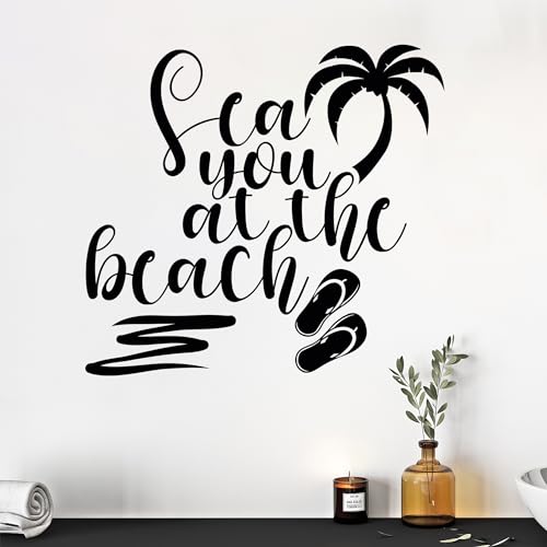 GRAZDesign Wandtattoo sea you at the beach mit Palme, Tropical Spruch Wandaufkleber Bad Badezimmer Wohnzimmer - selbstklebend - 33x30cm / braun