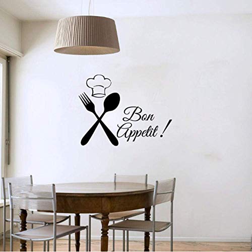 Geschirr Chef Bon Appetit Wandtattoo Abnehmbare Kunst Vinyl Home Decor Schwarzer Aufkleber Auf Wanddekoration 60Cmx43Cm