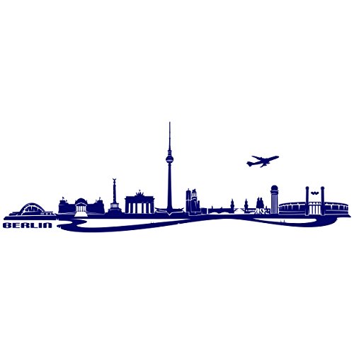 WANDKINGS Wandtattoo Skyline Berlin (mit Sehenswürdigkeiten und Wahrzeichen der Stadt) 140 x 44 cm dunkelblau - erhältlich in 33 Farben