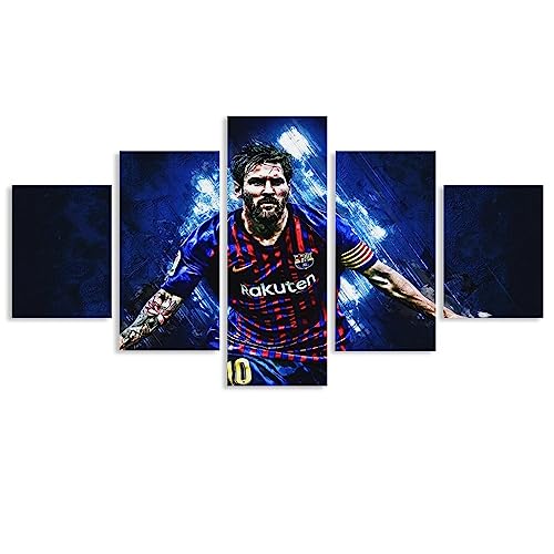 AScdap 5 Teilig Messi Wandbilder Sport Fußball Leinwand Schlafzimmer Leinwand Wandbild Kunstdruck Wanddeko Wand Wohnzimmer Wanddekoration Deko