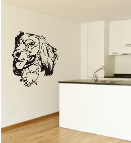 blattwerk-design Wandtattoo, Wandaufkleber, Langhaardackel, Dackel, Hund, Hunde, Größe ca. 620 mm x 600 mm, Auswahl (M070 Schwarz)