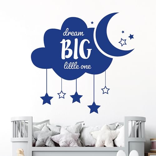 Dream Big Little One Wandtattoo, Wolke, Sterne, Mond, Mittelblau