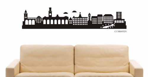 INDIGOS UG - Wandtattoo Wandsticker Wandaufkleber Aufkleber - Wandaufkleber e742 Skyline Stadt - Cuxhaven (Deutschland) Design 2-80x19 cm - schwarz - Dekoration Küche Bad Büro Hotel