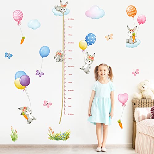 decalmile Höhentabelle Wandtattoo Luftballons Tiere Wandaufkleber Hase Messlatte Wandsticker Kinderzimmer Mädchen Babyzimmer Wanddeko(H:180CM)