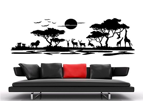 Wandtattoo wandaufkleber Aufkleber Wandsticker wall sticker Wohnzimmer Schlafzimmer Kinderzimmer KÜCHE 30 Farben zur Wahl Afrika Landschaft Tier Baum waf08(weitere Farben per Nachricht, Größe4:ca.180x58cm )