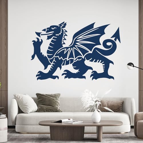 Wandtattoo, Motiv: Welsh Dragon, Y Ddraig Goch, Drache des Cadwaladers, Heraldisches Symbol von Wales, Größe XL, Ultramarine