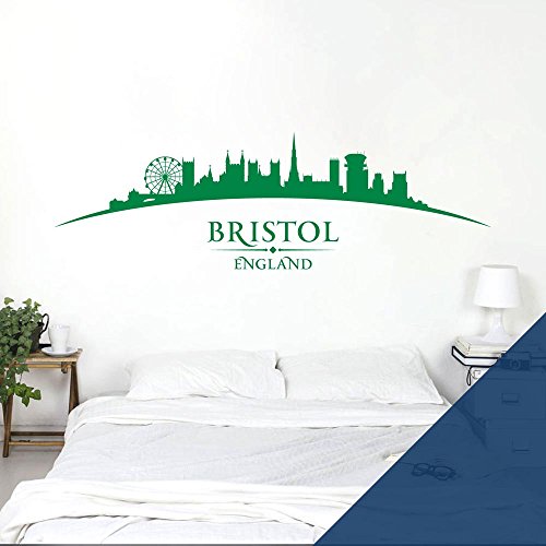 Bristol England City Skyline – Dom, Rad, St. Mary Redcliffe – Wandtattoo für Schlafzimmer / Wohnzimmer, Schild Vinyl, ultramarin, Large (1200mm wide)