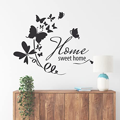 GRAZDesign Wandtattoo Wohnzimmer Home sweet home Schmetterlinge, Willkommen Spruch für Eingang - 39x30cm / 070 schwarz