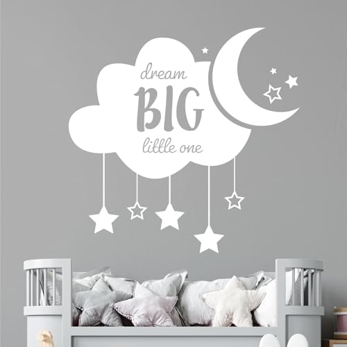 Wandtattoo  Dream Big Little One , Wolke, Sterne, Mond XLarge (820 x 800mm) weiß