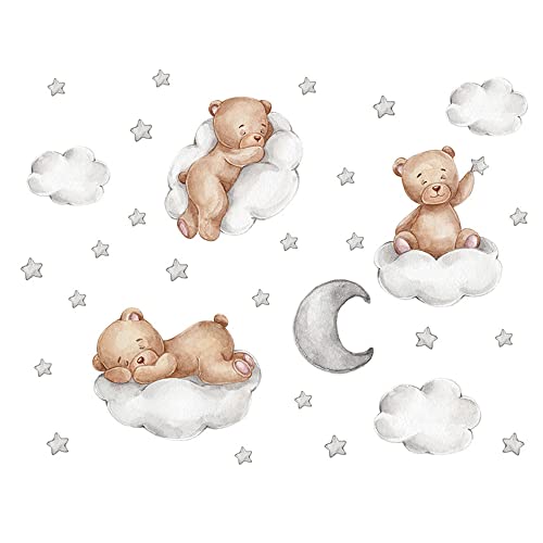 Wandsticker Teddybär Wandsticker BäR Auf Der Wolke Wandtattoo Teddybär Mit Wolken Sterne Mond Wandaufkleber Wandsticker FüR Kinderzimmer Babyzimmer Spielzimmer Zimmer Wanddekoration