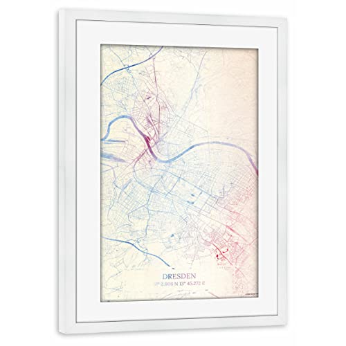 artboxONE Poster mit Rahmen weiß 30x20 cm Dresden Deutschland Map Rose and Serenity II von Makadi Atatu