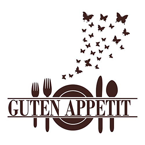 WandSticker4U®- Wandtattoo Küche Sprüche GUTEN APPETIT + 27x SCHMETTERLINGE in Braun I Wandbilder: 57x54 cm I Wand Deko Schriftzug Wohnzimmer Esszimmer Aufkleber Wandsticker Zitate