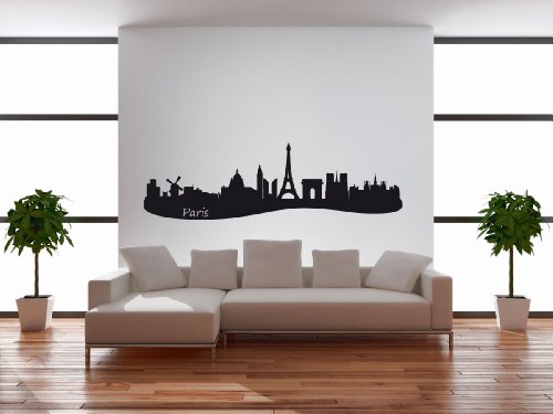 Wandtattoo Wandaufkleber Paris Skyline mit Sehenswürdigkeiten #153B rot 250cm x 74cm