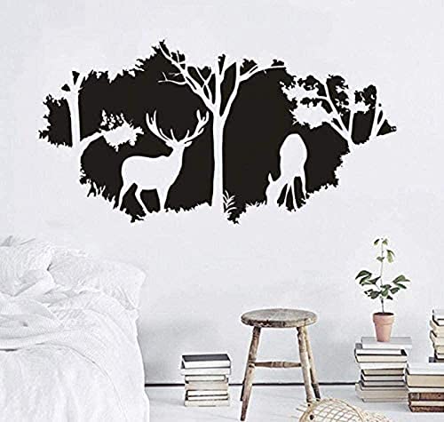 Wandaufkleber - Vinyl-Wandtattoo Waldmotiv Hirsch Tier Verstecktes Muster Kunst Kinderzimmer 82X42Cm