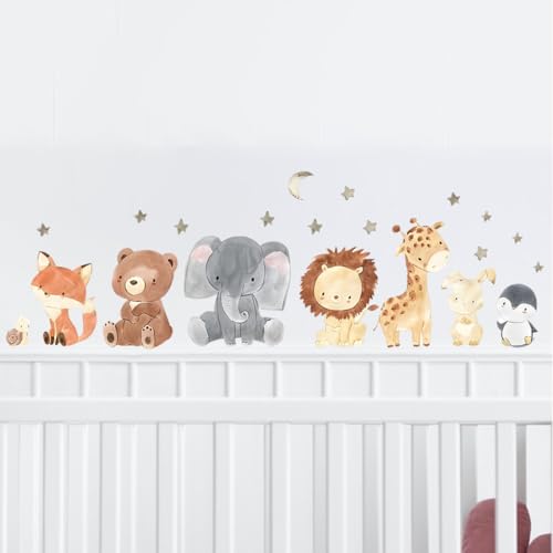 Safari Dschungel Tiere Wandtattoo Kinderzimmer JungeWandtattoo Nordisches TierWandsticker für Kinder Babyzimmer Wohnzimmer Schlafzimmer Kinderzimmer Wanddekoration