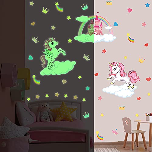 KAIRNE Wandtattoo Kinderzimmer Mädchen,Leuchtsterne Selbstklebend Wandtattoo,Leuchtend Aufkleber Einhorn Leuchtsticker für Mädchen Schlafzimmer,Rosa Fluoreszierend Aufkleber Babyzimmer Deko Geschenke