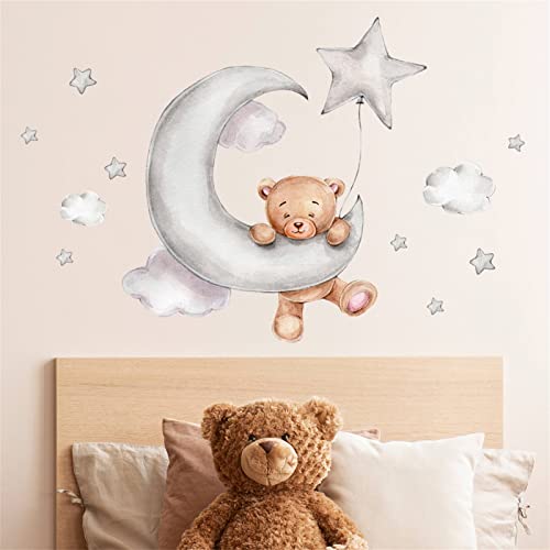 Sarah Duke Wandsticker Kinderzimmer Kleiner Bär Wolken Baby Wandaufkleber Kinderzimmer Mädchen Wandtattoo Babyzimmer Bär Wandtattoo Babyzimmer Decor (A)