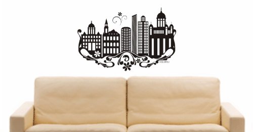 INDIGOS UG - Wandtattoo Wandsticker Wandaufkleber Aufkleber - Wandaufkleber e548 Skyline Stadt - Helsinki (Finnland) Design 3-80x51 cm - schwarz - Dekoration Küche Bad Büro Hotel