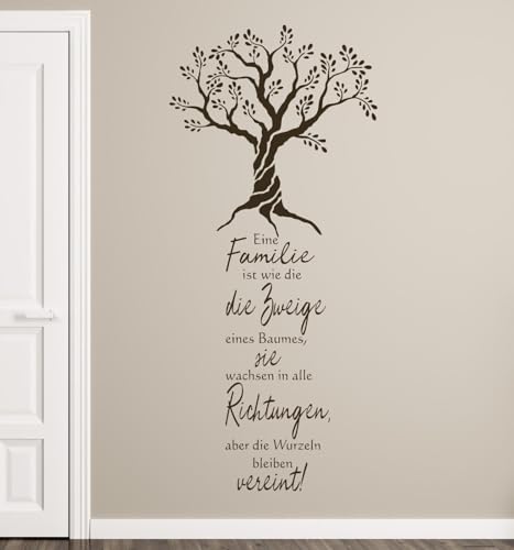 tjapalo® pk283 Sprüche Wandtattoo Familie ist wie die Zweige eines Baumes Wandaufkleber wandtattoo wohnzimmer spruch familie, Farbe: Schwarz, Größe: H130xB58cm