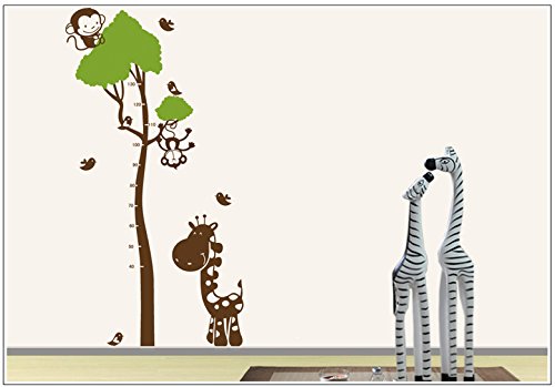 Deco-idea Wandtattoo wandaufkleber wandsticke Wohnzimmer Baum AFFE Giraffe MESSLATTE wbm52(049 konigsblau, set3:Baum 140cm (Hoch))