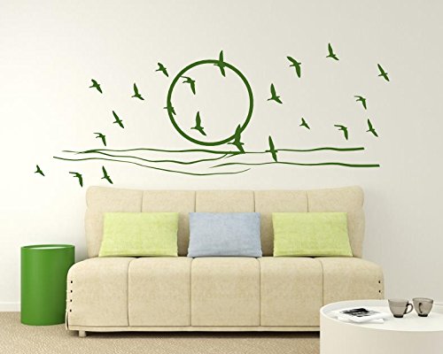 XXL Wandtattoo fürs Wohnzimmer 600005-150x58 cm, schwarz ~ Natur Vögel am Horizont, Wolken ~ Wandaufkleber Wandtatoos Sticker Aufkleber für die Wand, Fensterbild, Tapetensticker, Türaufkleber, Wandsticker aus Markenfolie in 32 Farben