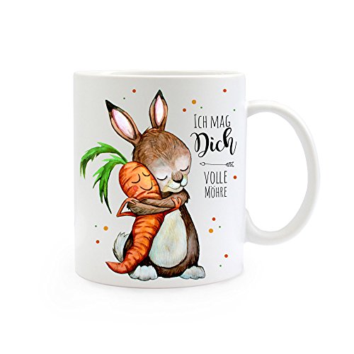 ilka parey wandtattoo-welt® Tasse Becher Kaffeetasse Kaffeebecher Hase mit Karotte und Spruch ich mag Dich volle Möhre ts362