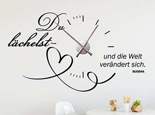 timalo® Wandtattoo mit Uhrwerk Wanduhr fürs Wohnzimmer DIY Uhr zum Aufkleben – Buddha Du lächelst. | 76060-Koenigsblau-G-120x70-Uhr-silber