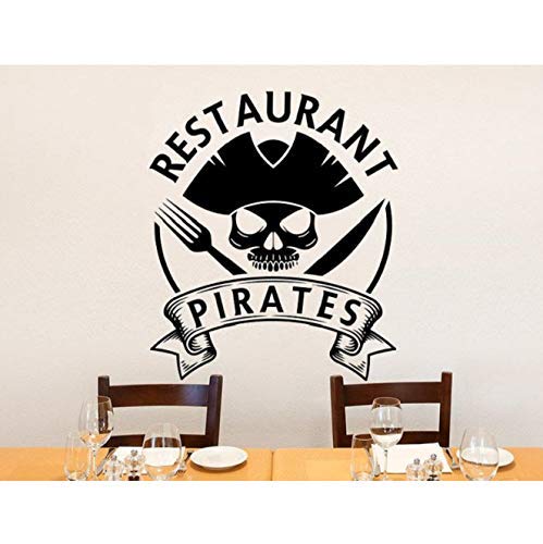 Restaurant Pirate Wandtattoo Essen Wandkunst Restaurant Fast Food Aufkleber Vinyl Aufkleber Piratenhut Aufkleber Küche Aufkleber 42X49Cm